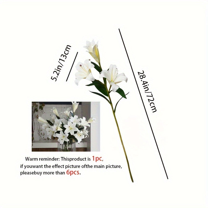 3 Pack Multi-Head Artificial Lily Flowers, No Power Needed, Faux Plastic Floral Craft for Home, Office Decor, Special Occasions, and Holiday Decorations