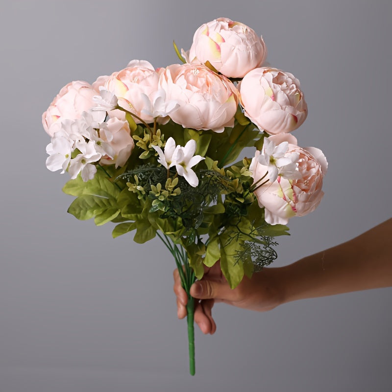 13 Heads of European Style Potted Peony Flowers for Living Room, Home, Dining Table Decoration, Artificial Flowers, Wedding Decoration - Multi-purpose