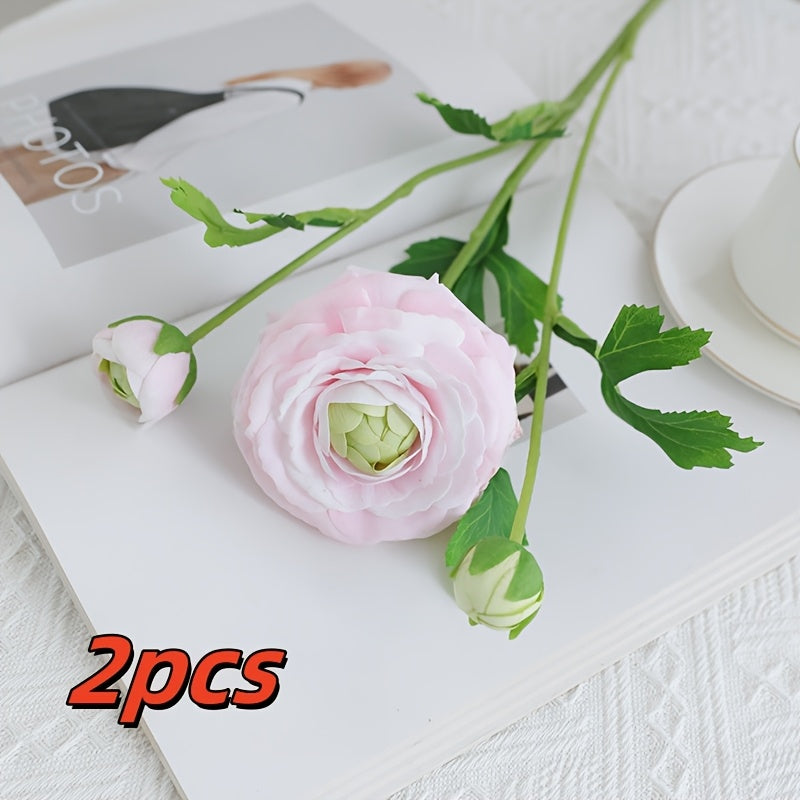 2pcs Boho Chic 3-Head for Lotus & Tea Rose Artificial Flowers - Perfect for Weddings, Home & Garden Decor, Photography Props | Ideal for Christmas, Valentine&