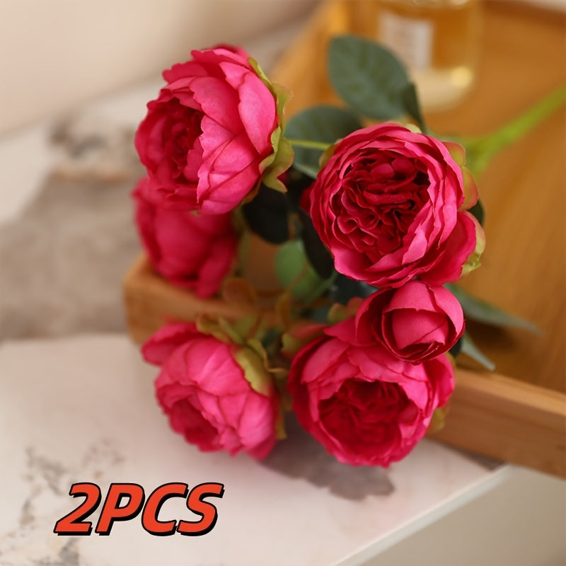 2pcs Lifelike Peony Artificial Flowers - 5 Blooms Each, Perfect for Weddings, Engagements & Home Decor, Best for Christmas, Perfect for Thanksgiving