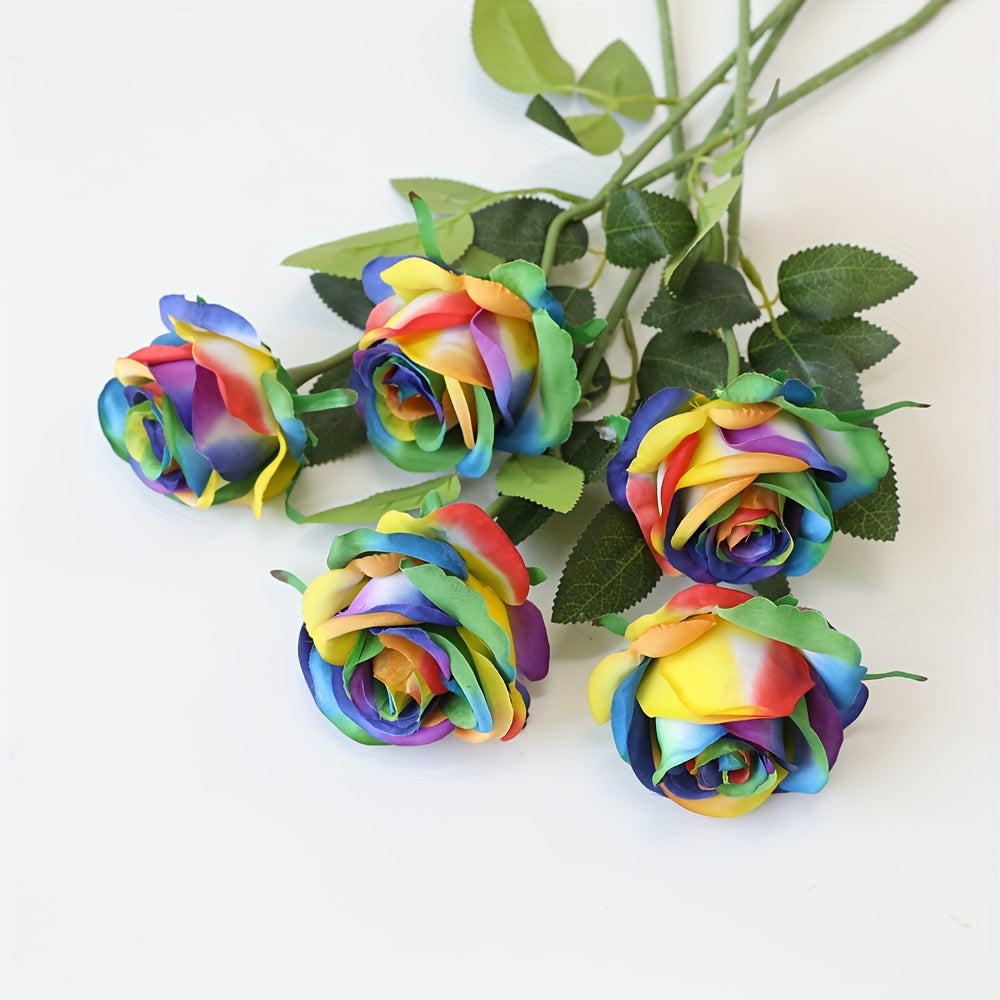 5-Pack Artificial Roses - Premium Plastic Silk Rose Flowers for All-Season Home Decor, Tabletop Decorations, and Holidays