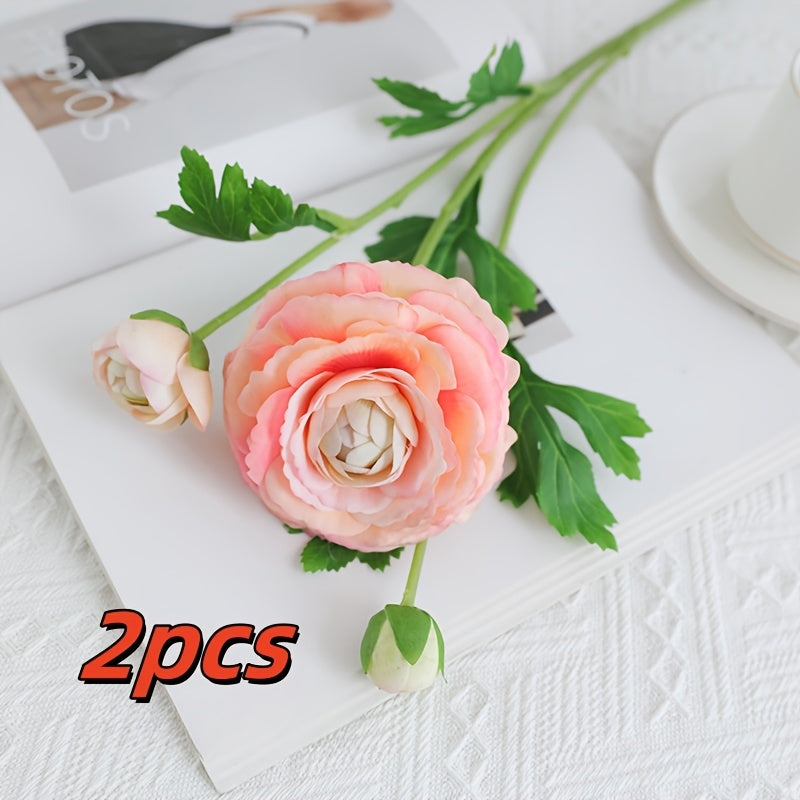 2pcs Boho Chic 3-Head for Lotus & Tea Rose Artificial Flowers - Perfect for Weddings, Home & Garden Decor, Photography Props | Ideal for Christmas, Valentine&