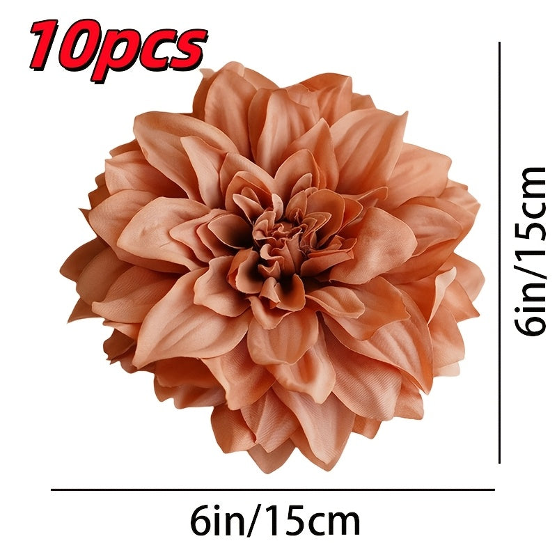 10pcs Artificial Dahlia Flowers, 5in/6in Simulated Flowers Fake Flowers Silk Flowers DIY Handmade Wreath Material Wedding Decoration Father&