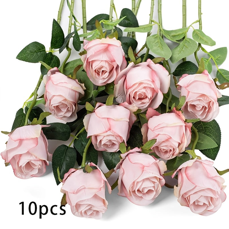 DuHouse 5/10pcs Artificial Silk Roses Fake Flowers Bouquet Long Stems for Wedding Home Party Decoration