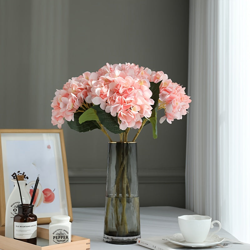 5pcs Stunning Two-Leaf Hydrangea Bouquet - Realistic Silk Flowers with Summer Embellished Stems, Ideal for Home Decor, Weddings, and Parties