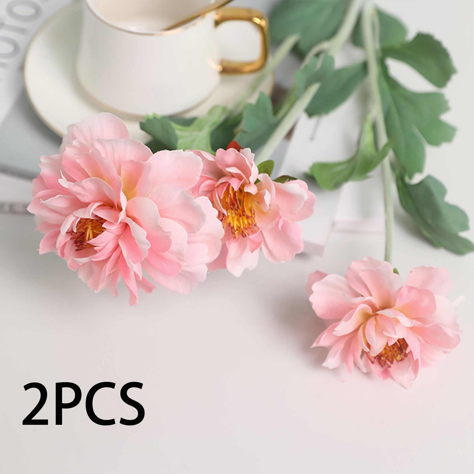 2/5 Stems Lifelike Artificial Silk Peony Flowers - Spring Season Plastic Evergreen Faux Floral for DIY Bouquets, Wedding, Party Home Office Desk Centerpiece, Outdoor Garden, Engagement, Valentine&