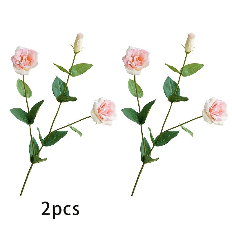 Elegant 2-Branch Artificial Lisianthus Bouquet - 3 Silk Flower Heads, Perfect for DIY Wedding & Home Decor, Versatile Faux Floral Arrangement Accessory, Plastic, Eustoma