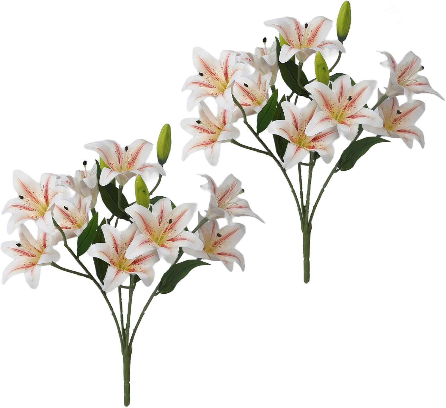24 Flower Heads 2 Pcs Artificial Flowers White Lily Silk Faux Flowers for Wedding Bouquet Home Party Indoor Table Hotel Office Vases Floral Arrangements Decor