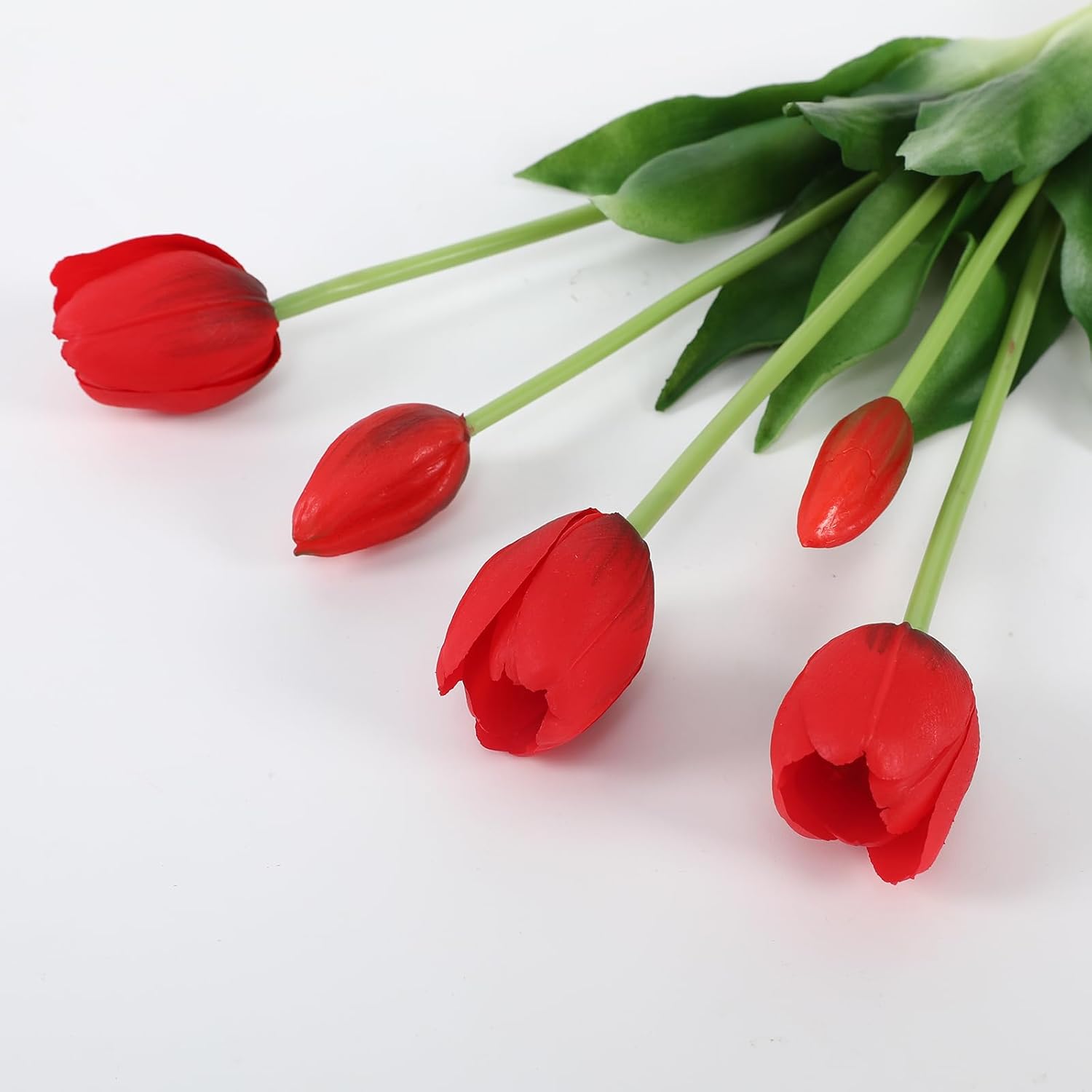 15 Pcs Red Artificial Flowers Tulips Real Touch Latex Plastic Soft Faux Bouquets for Party, Wedding, Home, Room, Garden Decor