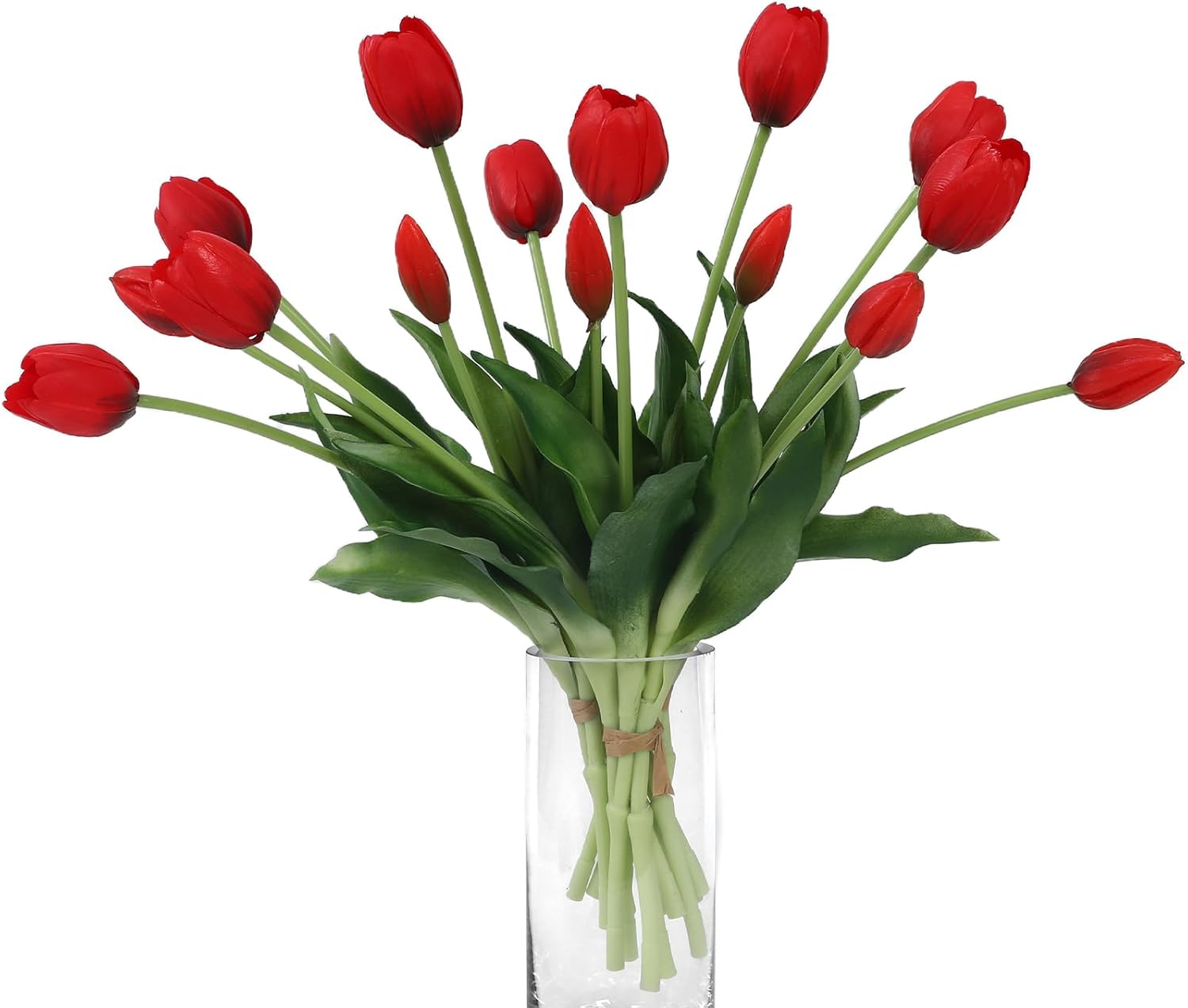 15 Pcs Red Artificial Flowers Tulips Real Touch Latex Plastic Soft Faux Bouquets for Party, Wedding, Home, Room, Garden Decor