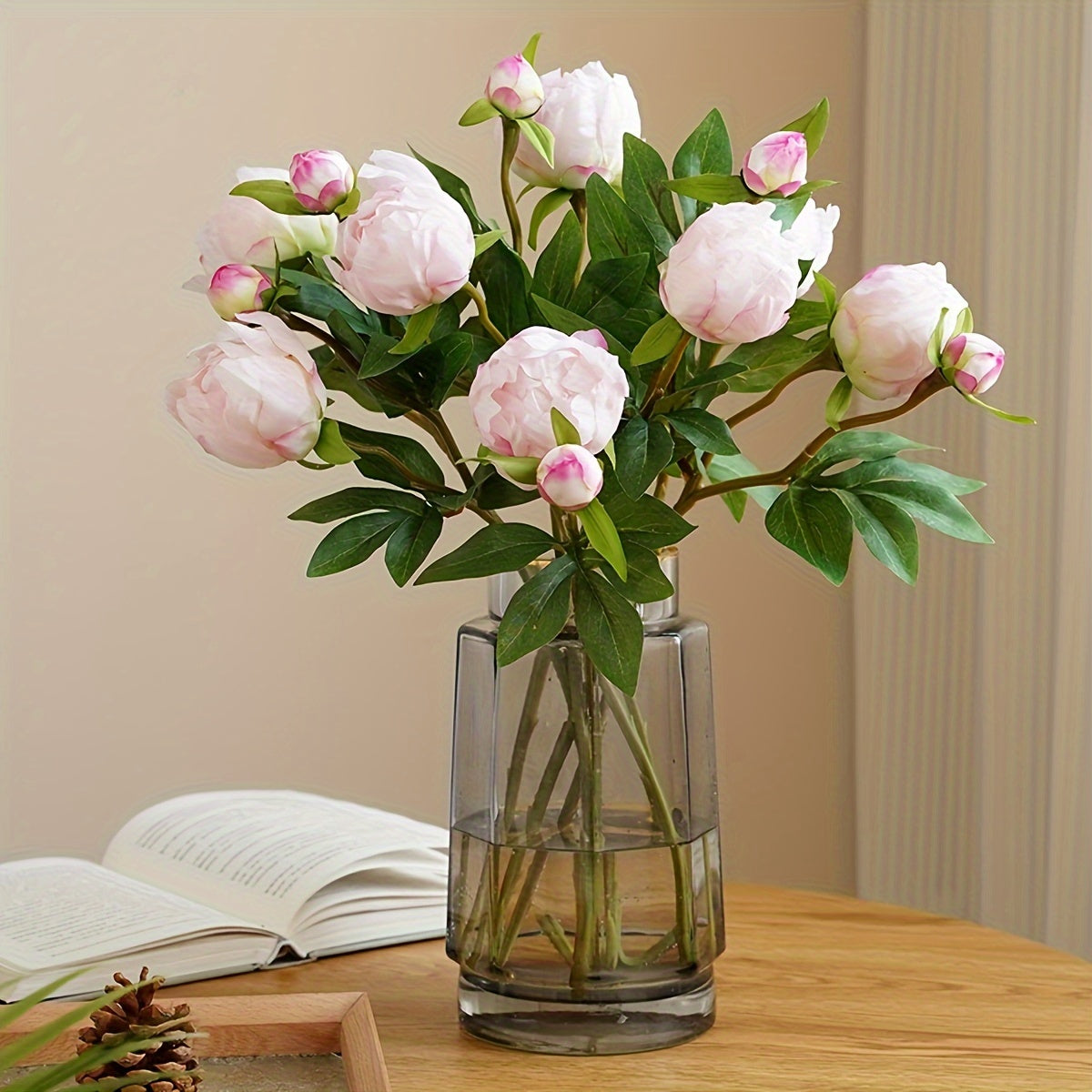 Classic Fabric Peony Artificial Flowers - 2 Pack Faux Peony Floral Stems for Home and Office Decor, Versatile Silk Peonies for Centerpieces, Engagements, and Seasonal Celebrations