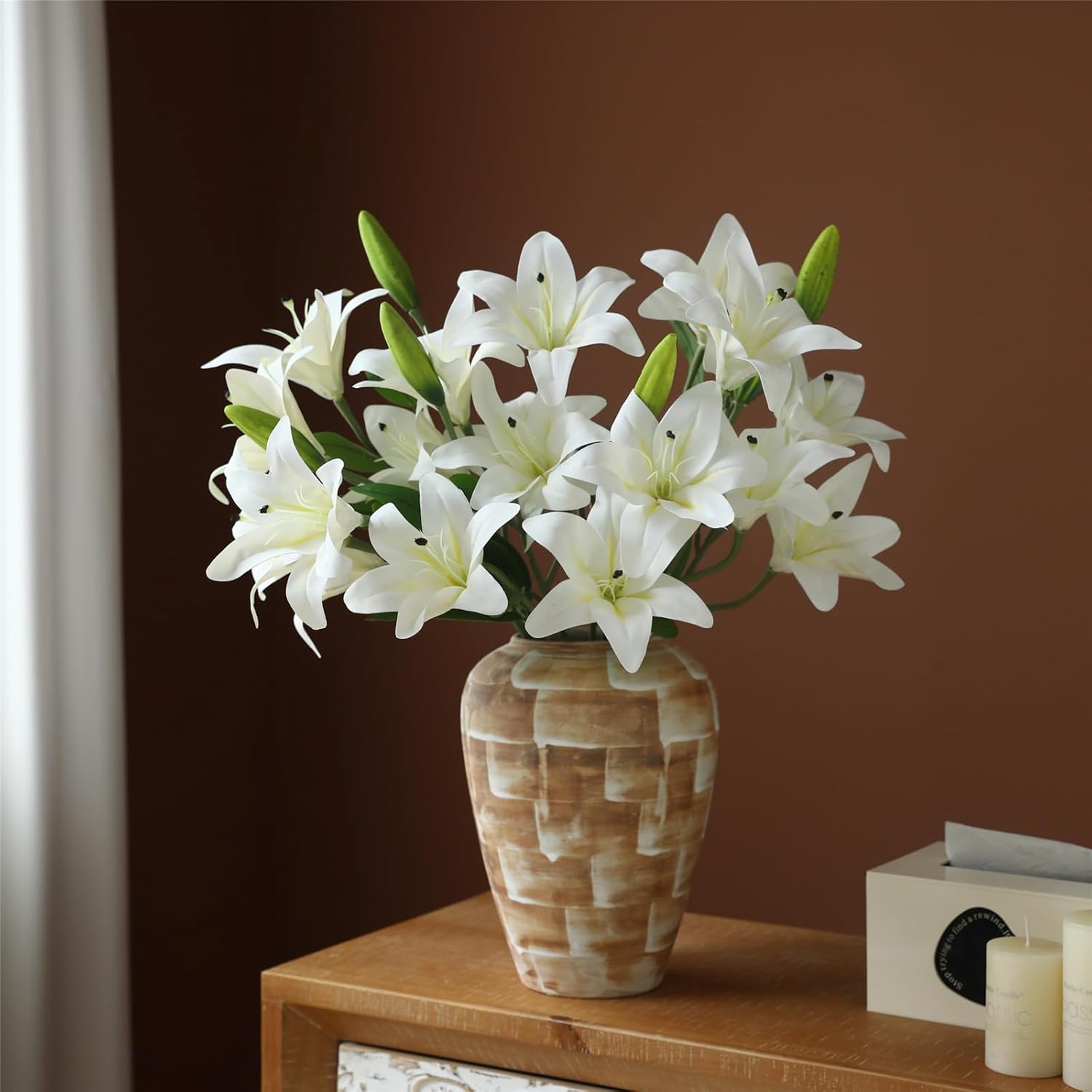 24 Flower Heads 2 Pcs Artificial Flowers White Lily Silk Faux Flowers for Wedding Bouquet Home Party Indoor Table Hotel Office Vases Floral Arrangements Decor
