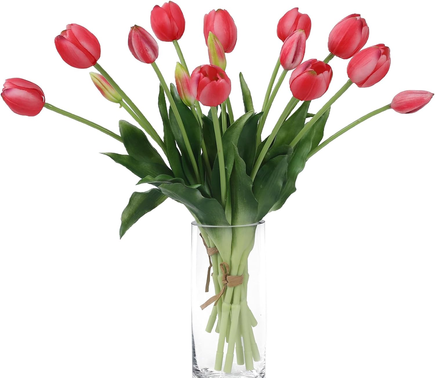15 Pcs Red Artificial Flowers Tulips Real Touch Latex Plastic Soft Faux Bouquets for Party, Wedding, Home, Room, Garden Decor