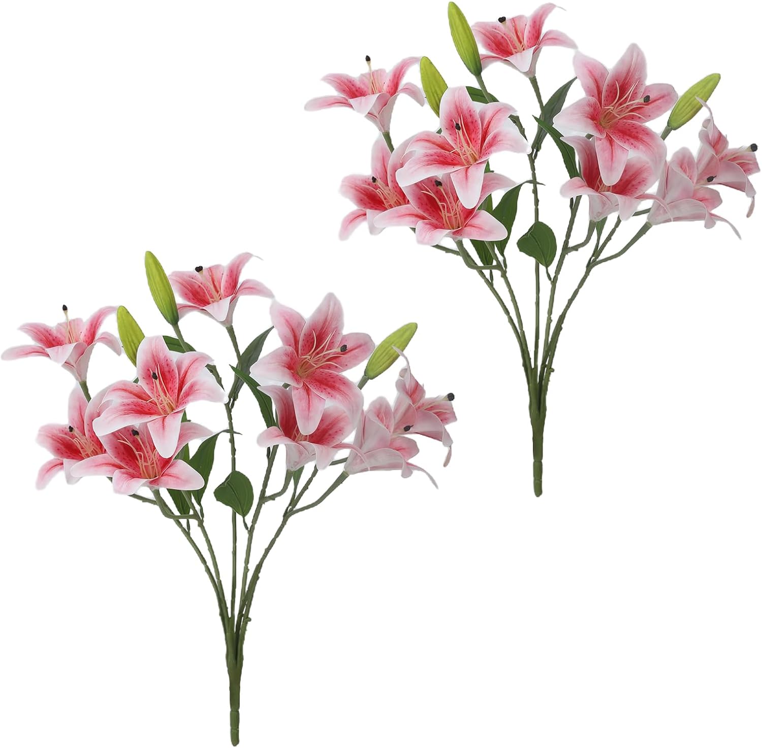 24 Flower Heads 2 Pcs Artificial Flowers White Lily Silk Faux Flowers for Wedding Bouquet Home Party Indoor Table Hotel Office Vases Floral Arrangements Decor