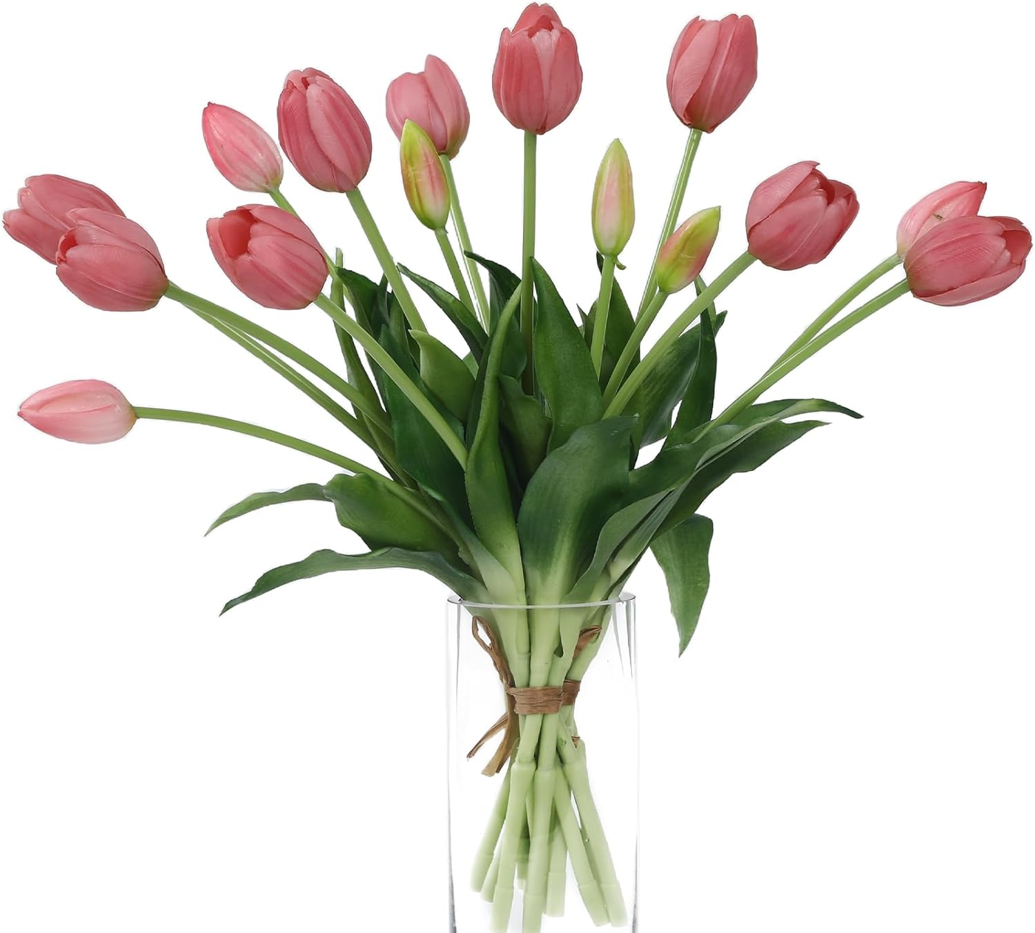 15 Pcs Red Artificial Flowers Tulips Real Touch Latex Plastic Soft Faux Bouquets for Party, Wedding, Home, Room, Garden Decor