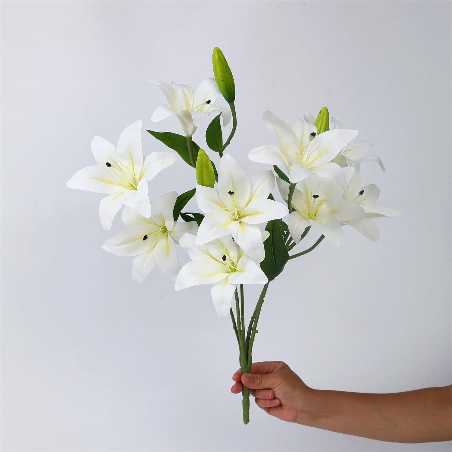 24 Flower Heads 2 Pcs Artificial Flowers White Lily Silk Faux Flowers for Wedding Bouquet Home Party Indoor Table Hotel Office Vases Floral Arrangements Decor