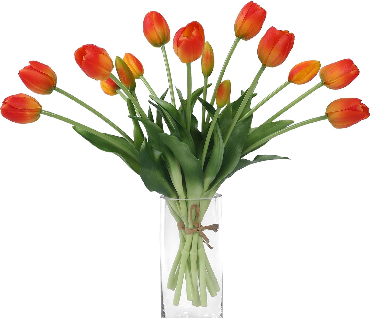 15 Pcs Red Artificial Flowers Tulips Real Touch Latex Plastic Soft Faux Bouquets for Party, Wedding, Home, Room, Garden Decor