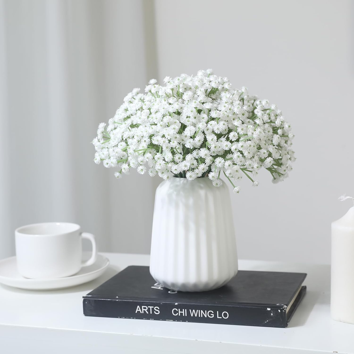 30 PCS 5 Bundles Small White Flowers Artificial Flowers Babys Breath Real Touch Flowers for Wedding Party Home Garden Decoration