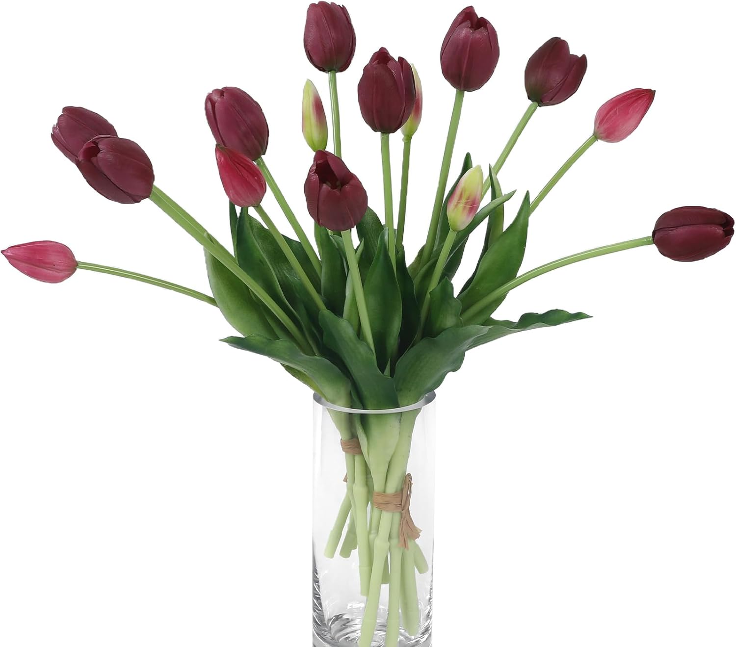 15 Pcs Red Artificial Flowers Tulips Real Touch Latex Plastic Soft Faux Bouquets for Party, Wedding, Home, Room, Garden Decor