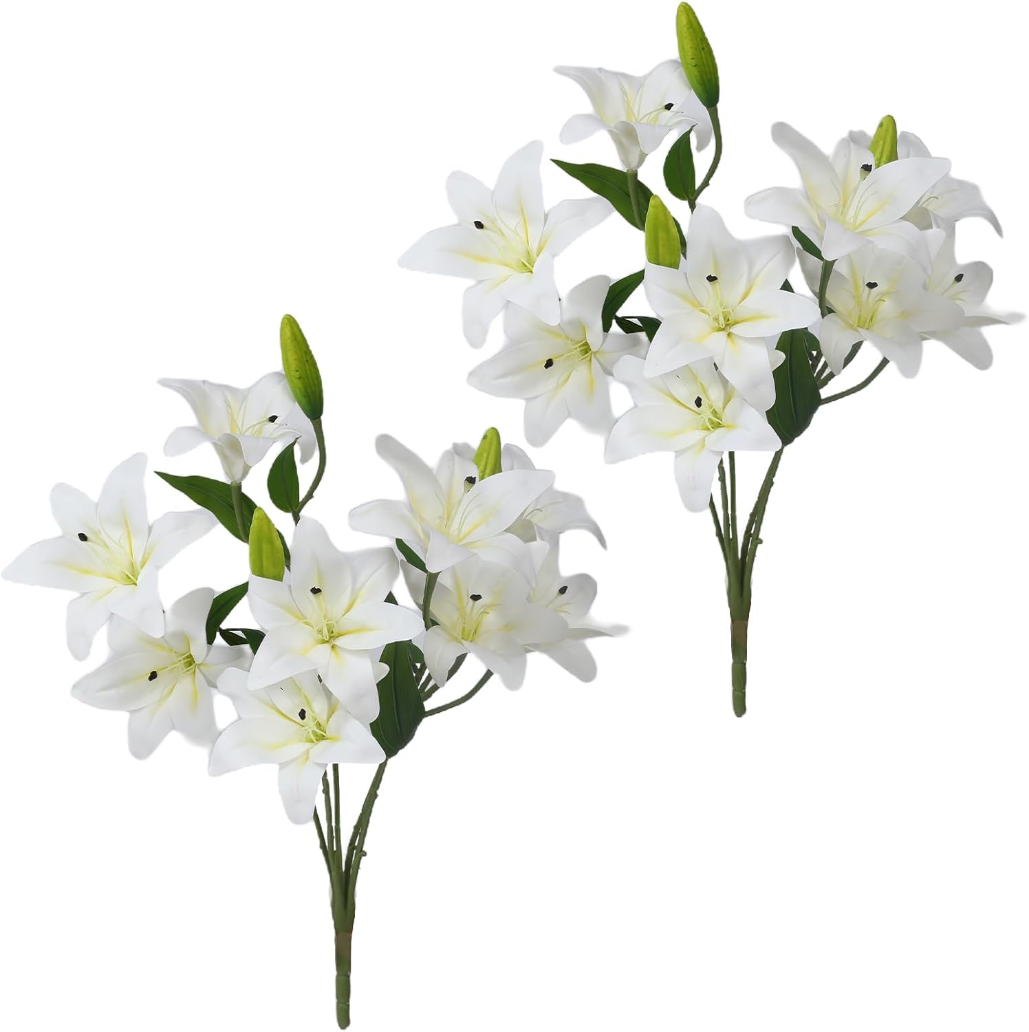 24 Flower Heads 2 Pcs Artificial Flowers White Lily Silk Faux Flowers for Wedding Bouquet Home Party Indoor Table Hotel Office Vases Floral Arrangements Decor