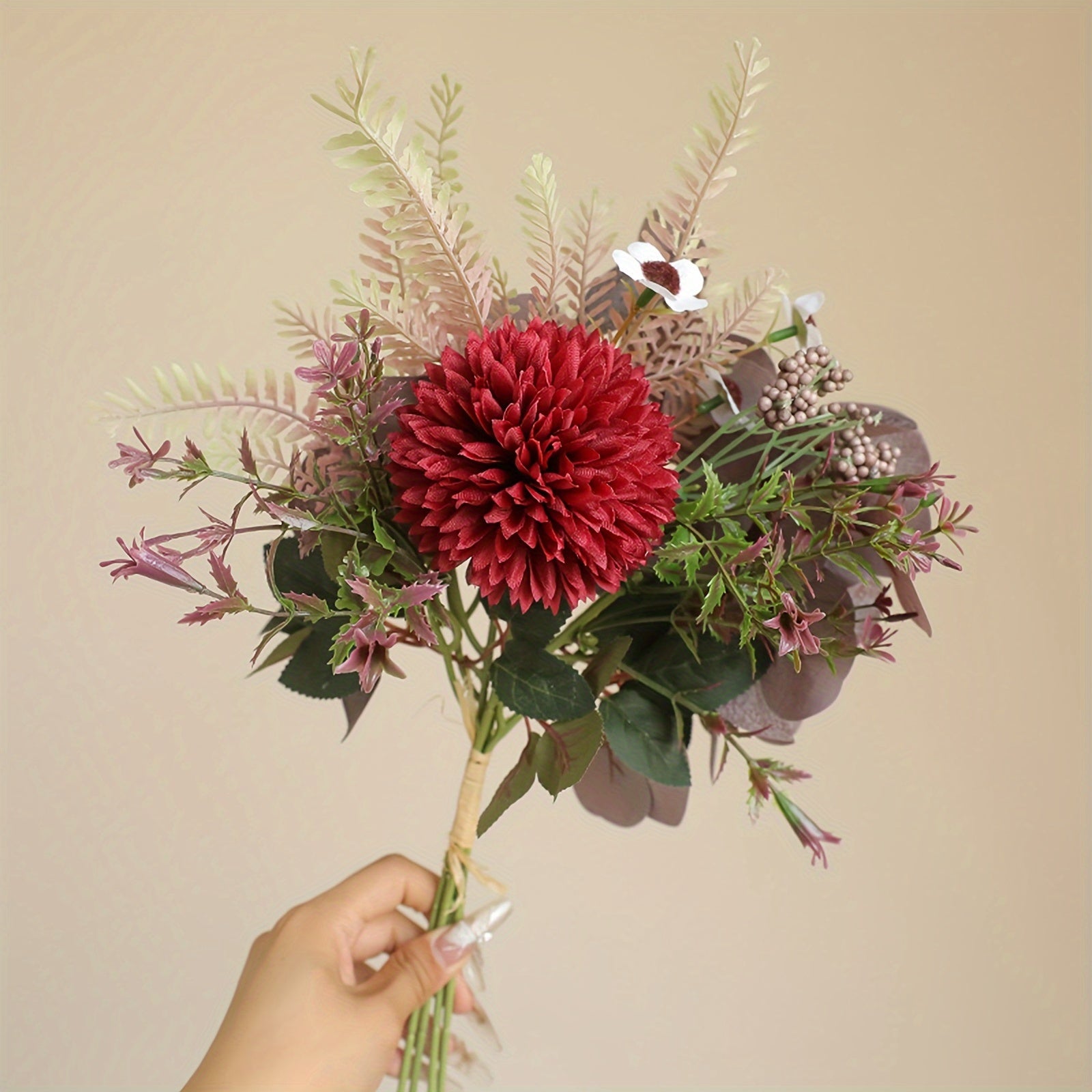 Classic Artificial Chrysanthemum & Eucalyptus Leaf Bouquet - Versatile Faux Floral Arrangement for Home, Kitchen, Table Decor, Weddings, and Seasonal Celebrations - Durable, Easy-to-Style Plastic Swags for Halloween, Easter, Valentine&