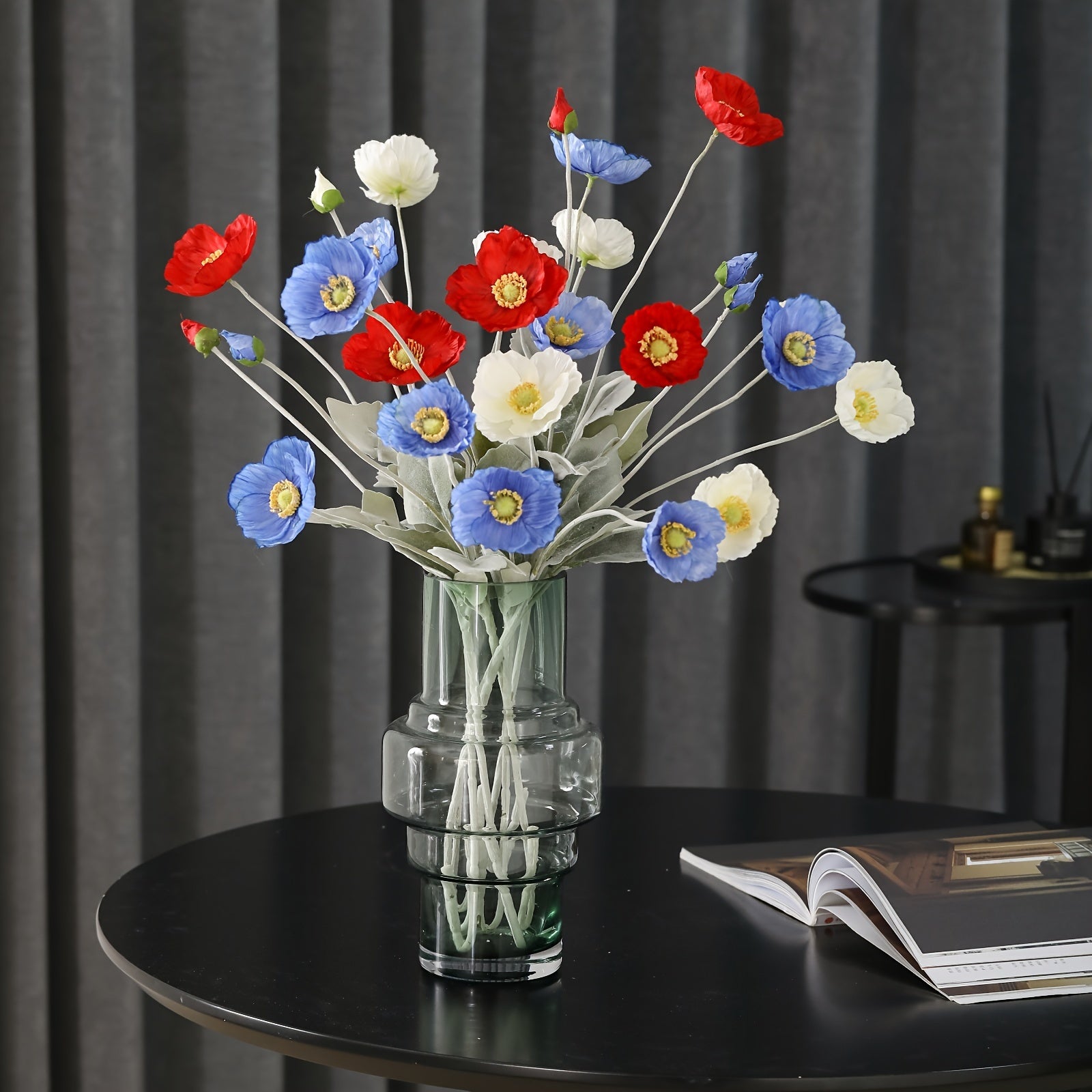 Boho Style Artificial Poppy Swags - 2pc 23" Faux Corn Poppy Stems, Silk Flower Bouquets for Home Decor, Dining Table Centerpieces, Wedding Party, Thanksgiving Fall Decorations