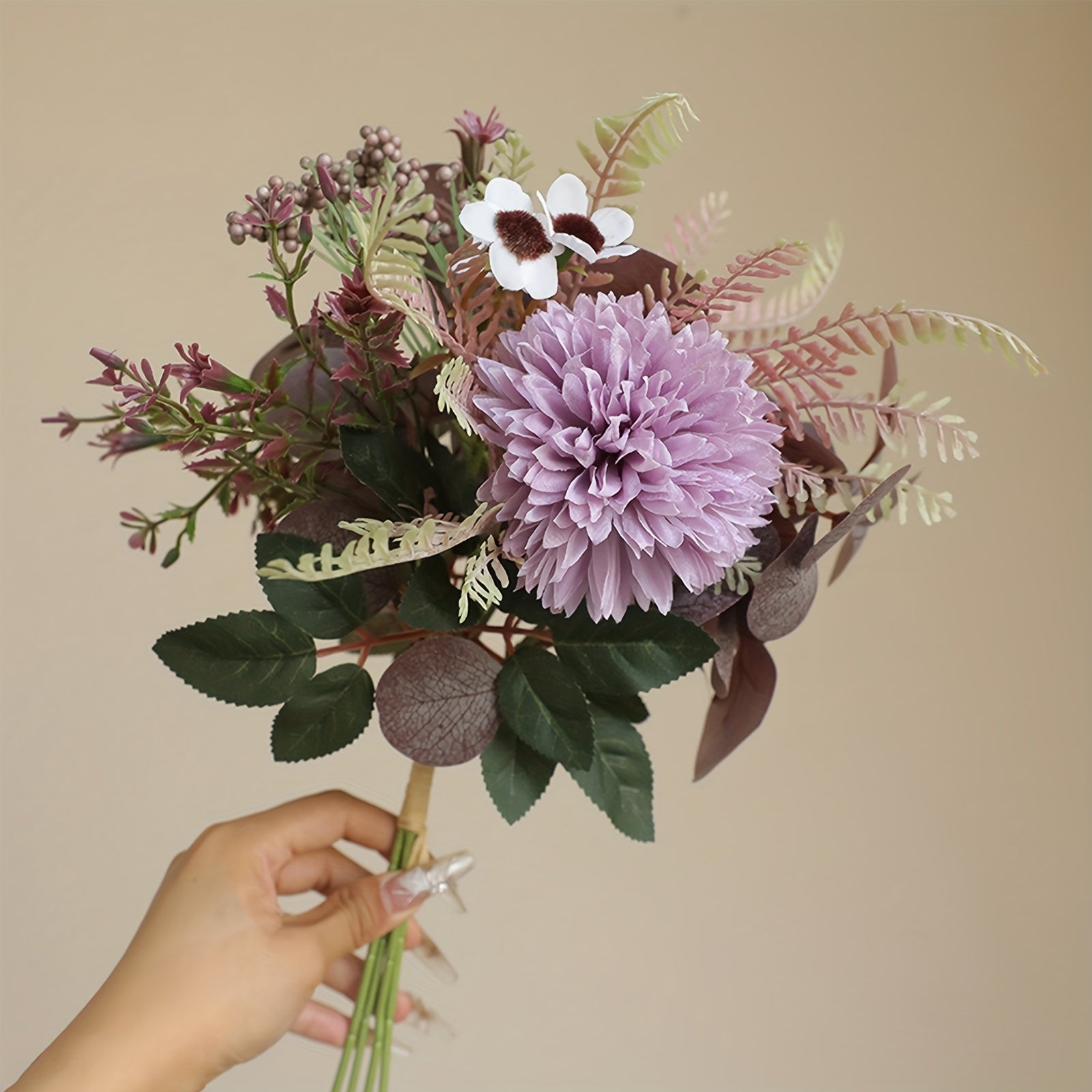 Classic Artificial Chrysanthemum & Eucalyptus Leaf Bouquet - Versatile Faux Floral Arrangement for Home, Kitchen, Table Decor, Weddings, and Seasonal Celebrations - Durable, Easy-to-Style Plastic Swags for Halloween, Easter, Valentine&