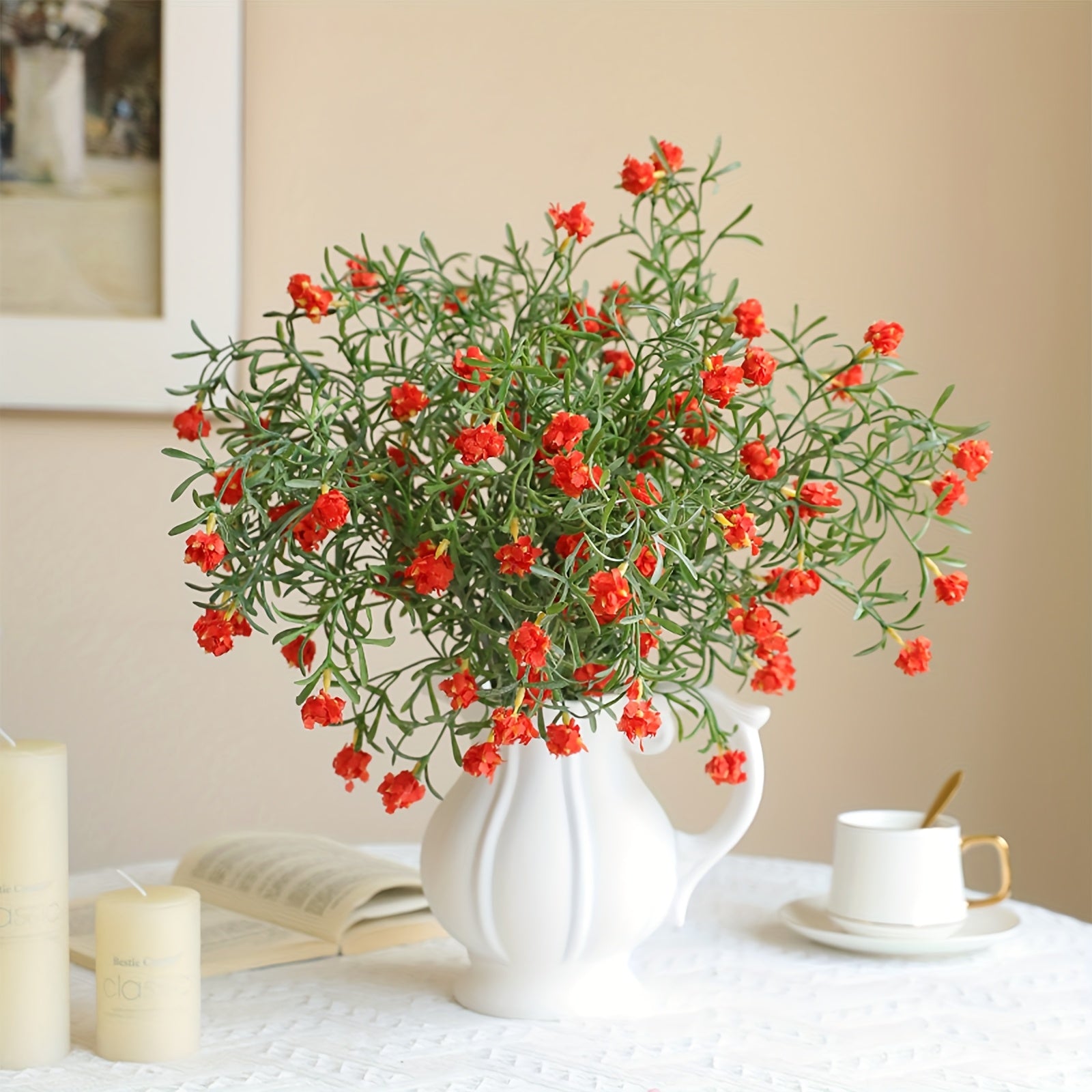 Boho Style Artificial Flower Swags, 3 Branches Plastic Gypsophila & Cherry Blossom Bundle - Faux Silk Flower Bunch for Wedding, Bachelorette, Restaurant & Home Decor - Ideal for Christmas, Valentine&