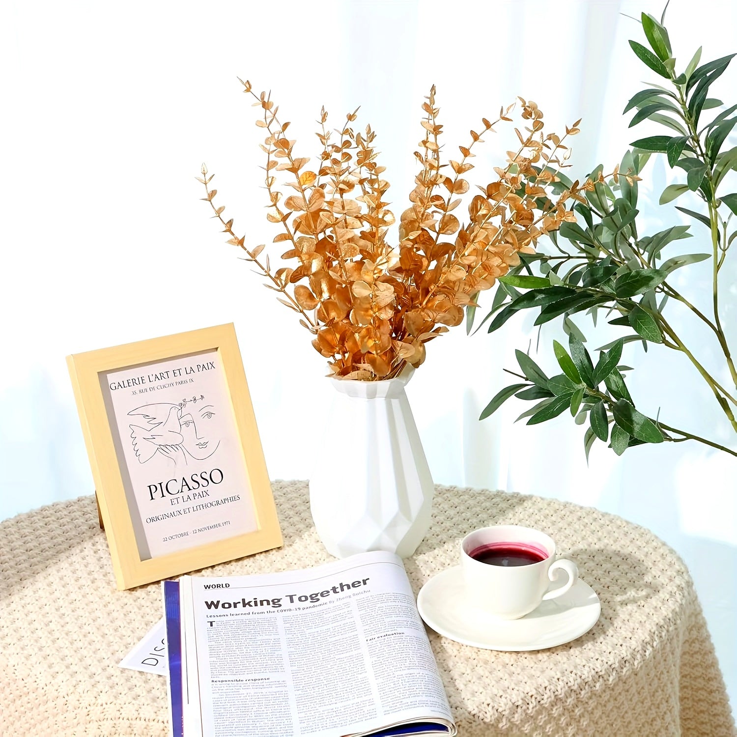 1pc/6pcs, Golden Artificial Eucalyptus Leaves, Simulated Eucalyptus Branches And Golden Flowers, Real Touch Plastic Golden Plants, Suitable For Home Arrangement Desktop Centerpiece Christmas Decoration, Autumn DecorationThanksgivingHalloweenChristmas