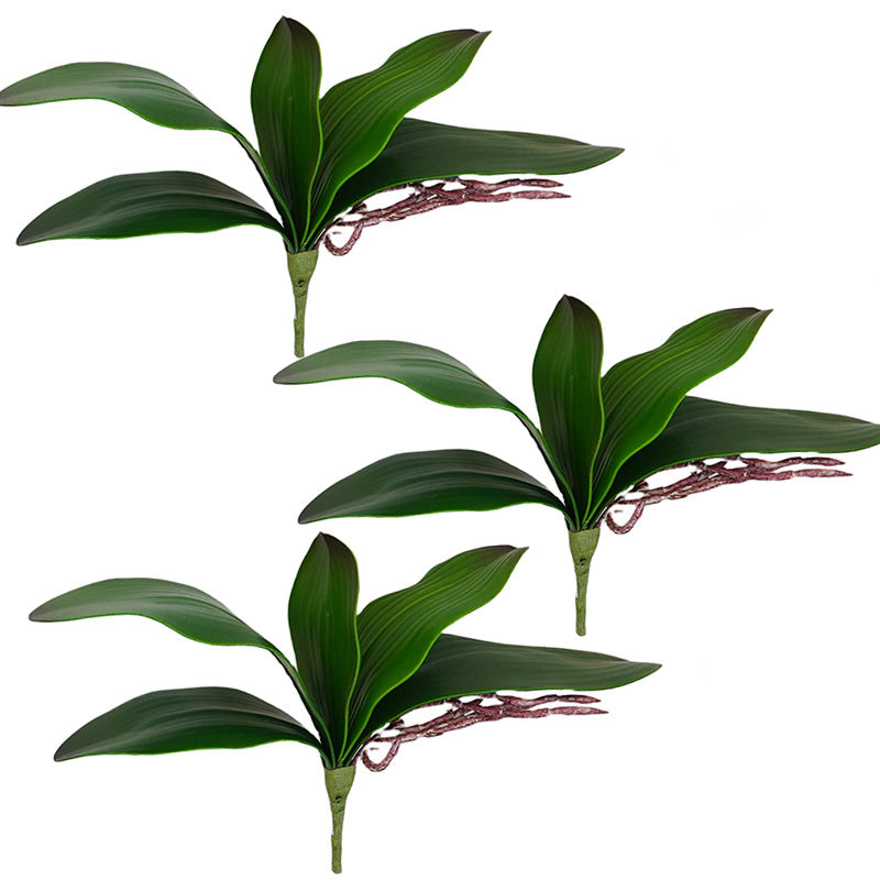 3pcs Evergreen Phalaenopsis Orchid Artificial Leaves and Flowers, Plastic Faux Plant Decor for Home, Desk, Vase - Ideal for Get Well, Valentine&