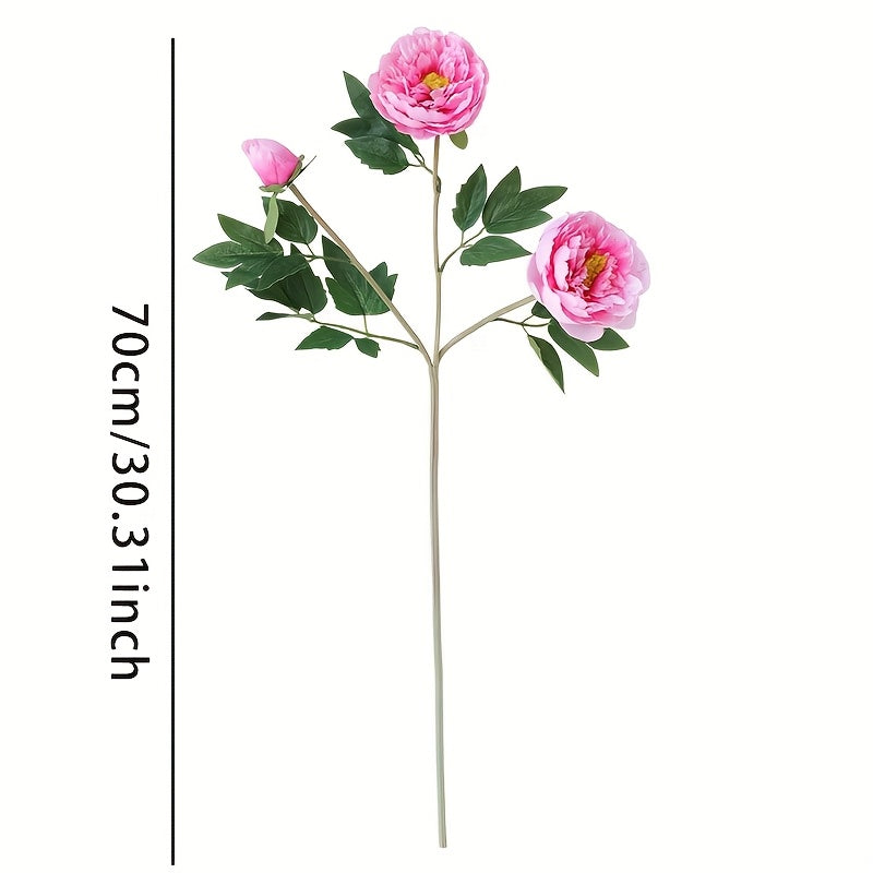 2 Bouquets of 3 Artificial Peony Silk Flowers with Leaves for Home, Office, Wedding, Party, and Festival Decor - Plastic, Multi-Room Use, Bar Decor