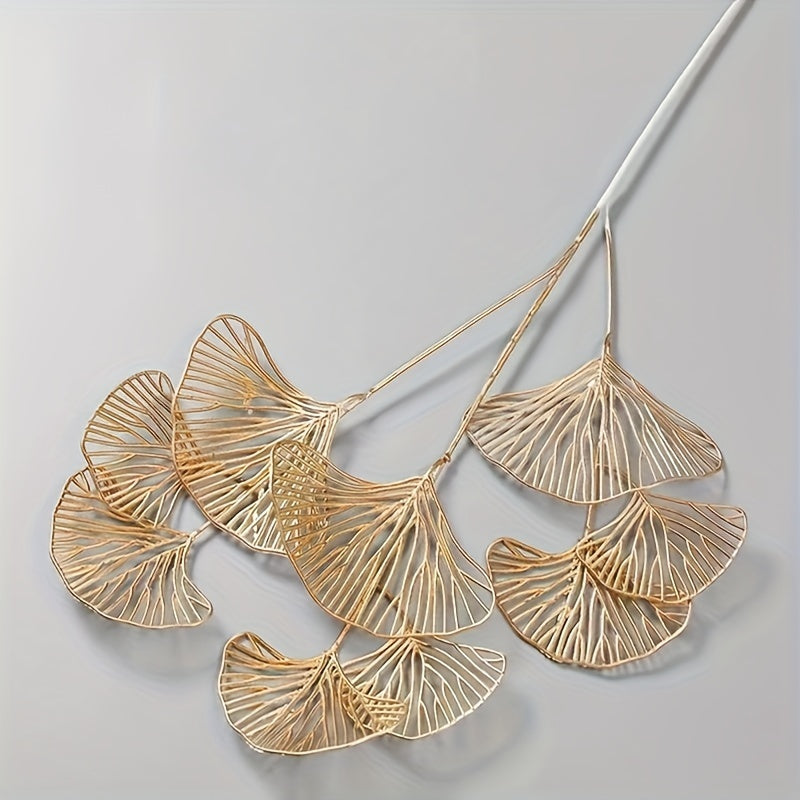 3-Pack Golden Ginkgo Leaves Artificial Stems – Versatile Fake Foliage for Home Decor, Living Room, Tabletop, DIY Craft, Wedding, Garden, Spring & Chinese New Year Decorations without Container