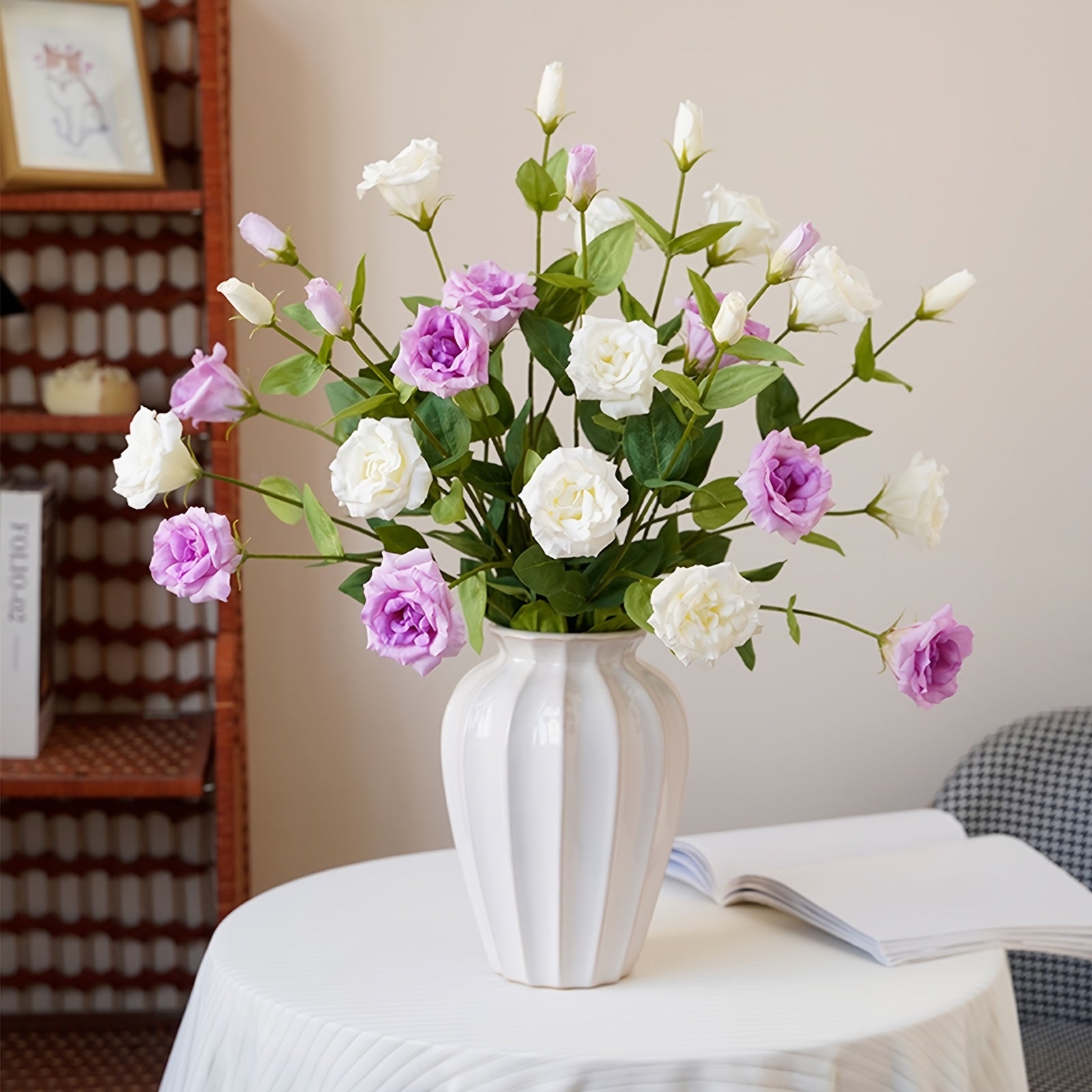 3/6 Stems Artificial Bellflower Bouquet, Real Touch Durable Plastic Flowers for Home Decor, Wedding, Party Centerpiece, Father&