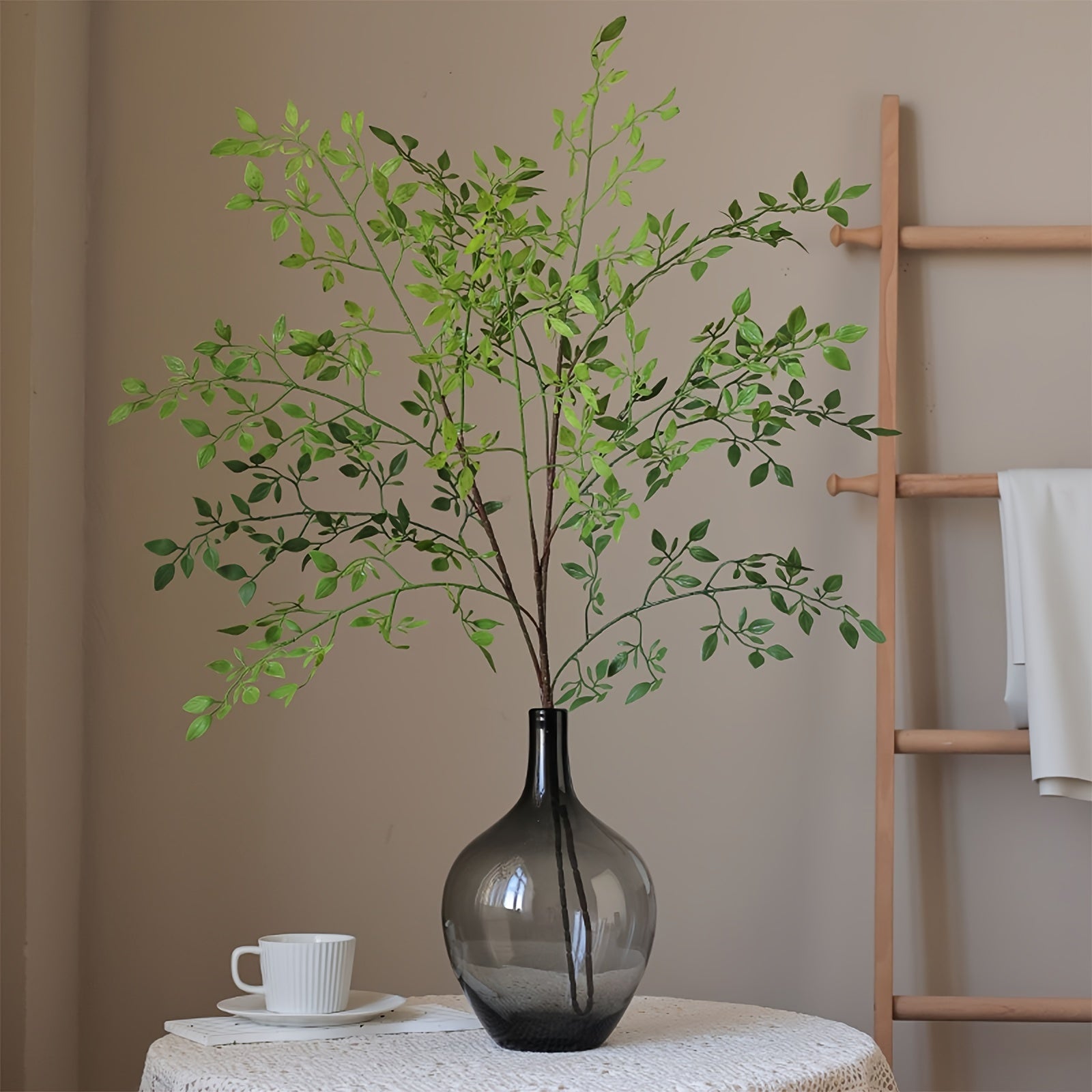 3/5pcs Artificial Green Plant Stems 39.37 Inch Fake Branches for Vase Fillers Fake Banyan Branch Plants for Home Office Party Wedding Decoration, Gathering Occasion