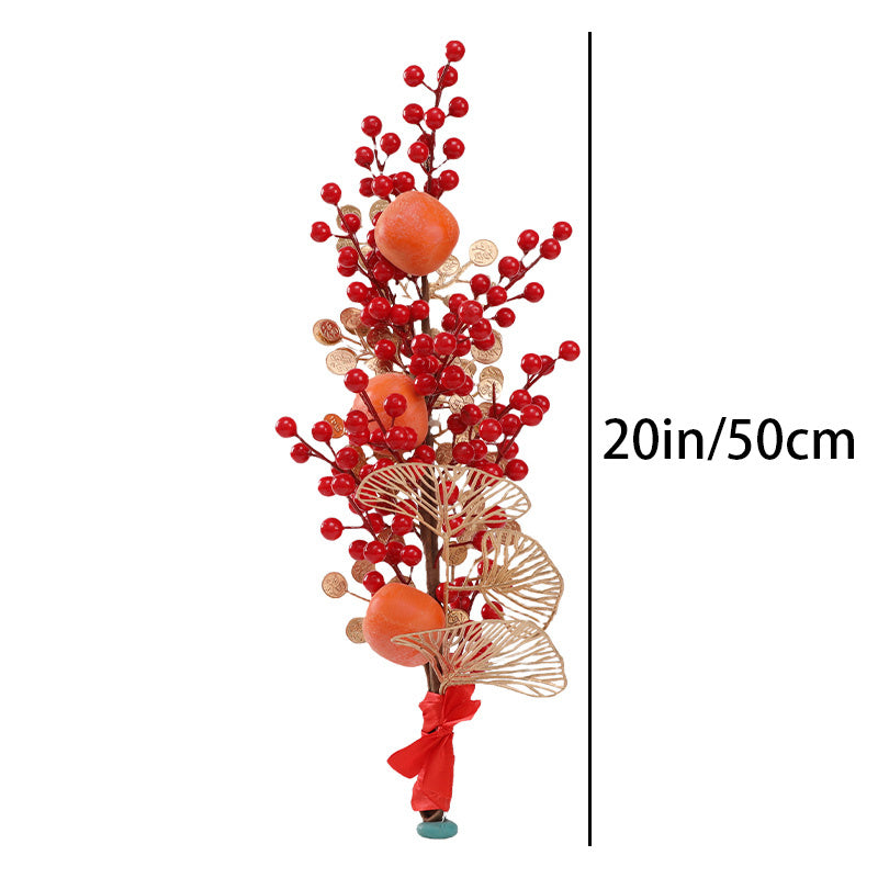20in Golden Ginkgo & Red Berry Artificial Bouquet - Perfect for Chinese New Year, Home & Office Decor