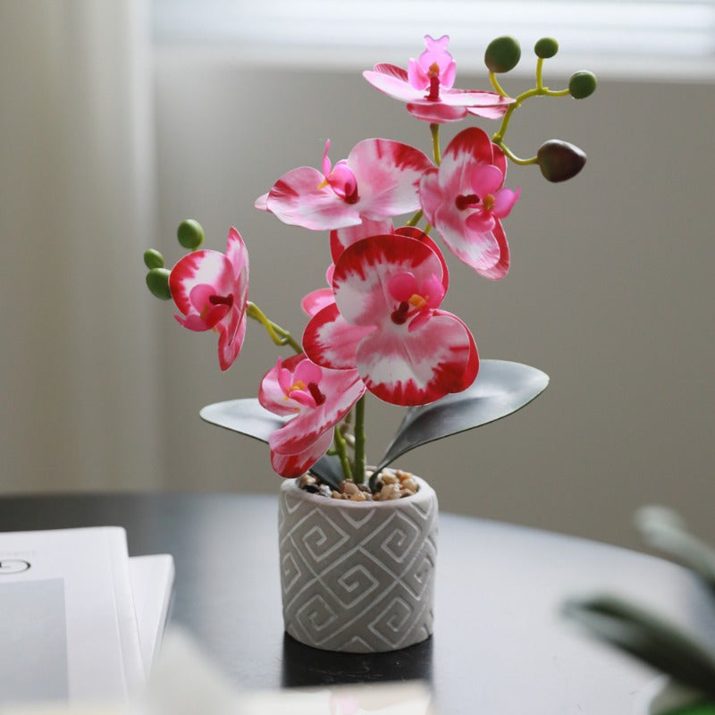 Vibrant 11" Artificial Phalaenopsis Orchid Bonsai - Perfect for Home & Office Decor, Table Centerpieces | Ideal for Christmas, Valentine&
