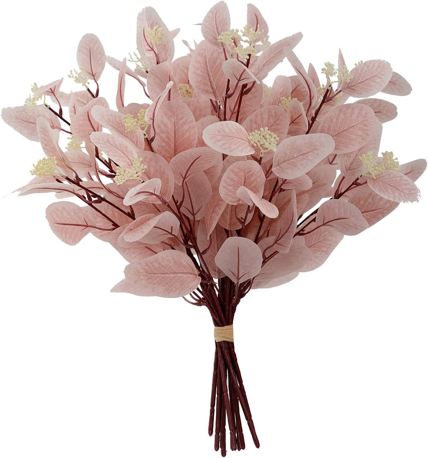 20" Silk Artificial Eucalyptus Stems, 12 Pcs Fake Eucalyptus Stem with Leaves Berries, Greenery Plants Floral Decorations for Wedding Party Home Flowers Arrangement Boho Decor (Blush)