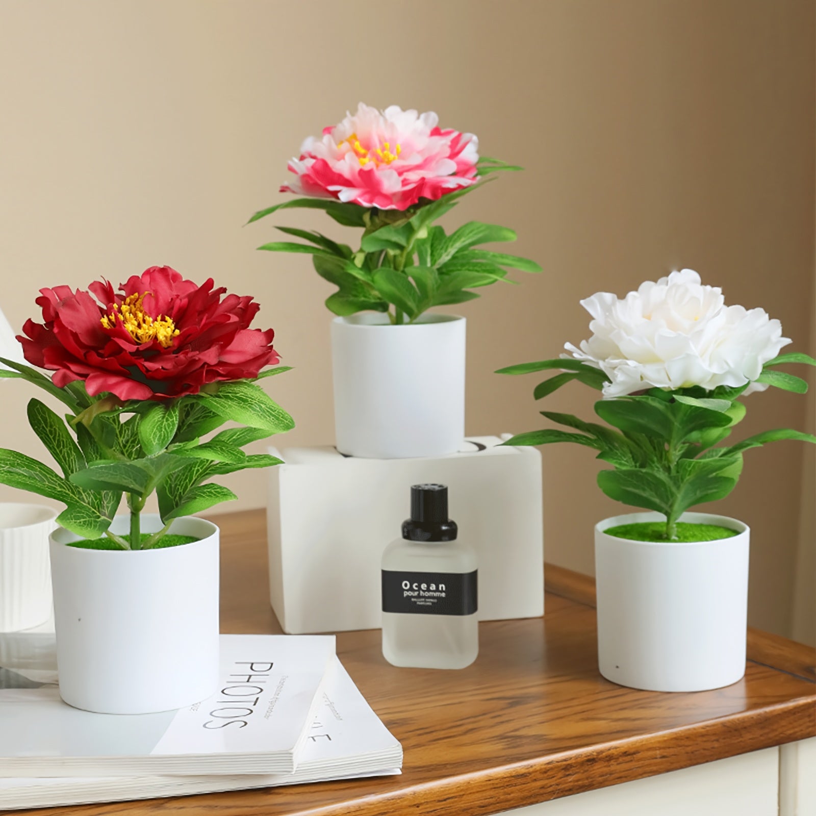 MOHUAGE Lifelike Artificial Peony in Pot - Perfect for Home & Office Decor, Ideal for Spring, St. Patrick&