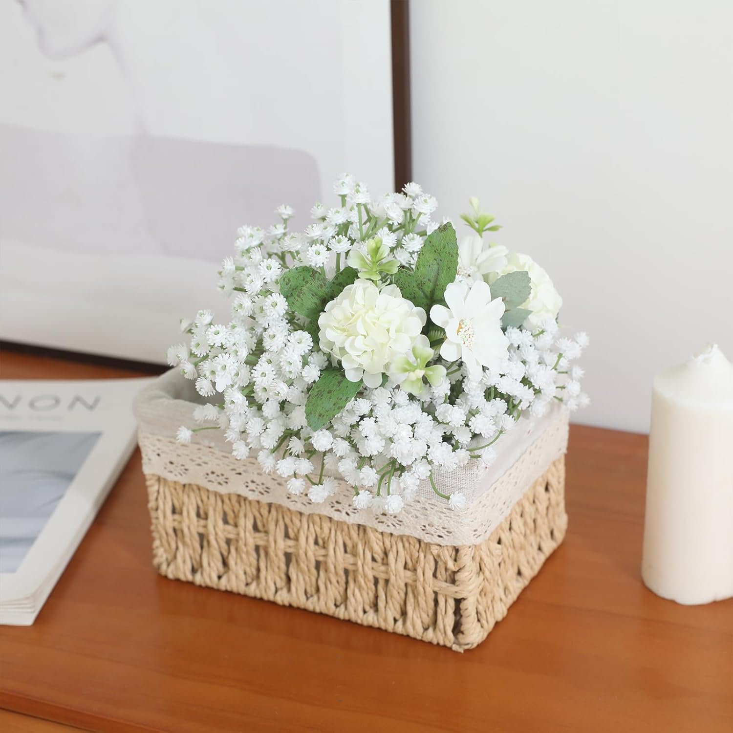 30 PCS 5 Bundles Small White Flowers Artificial Flowers Babys Breath Real Touch Flowers for Wedding Party Home Garden Decoration