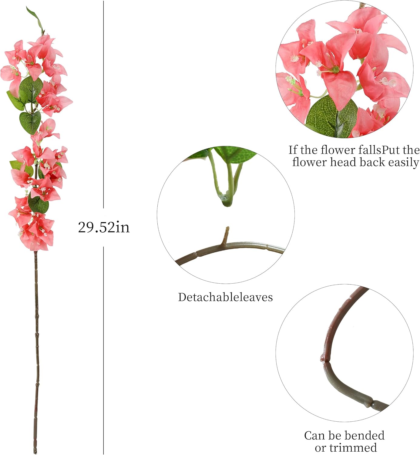 10PCS Bougainvillea Artificial Flowers 30" Silk