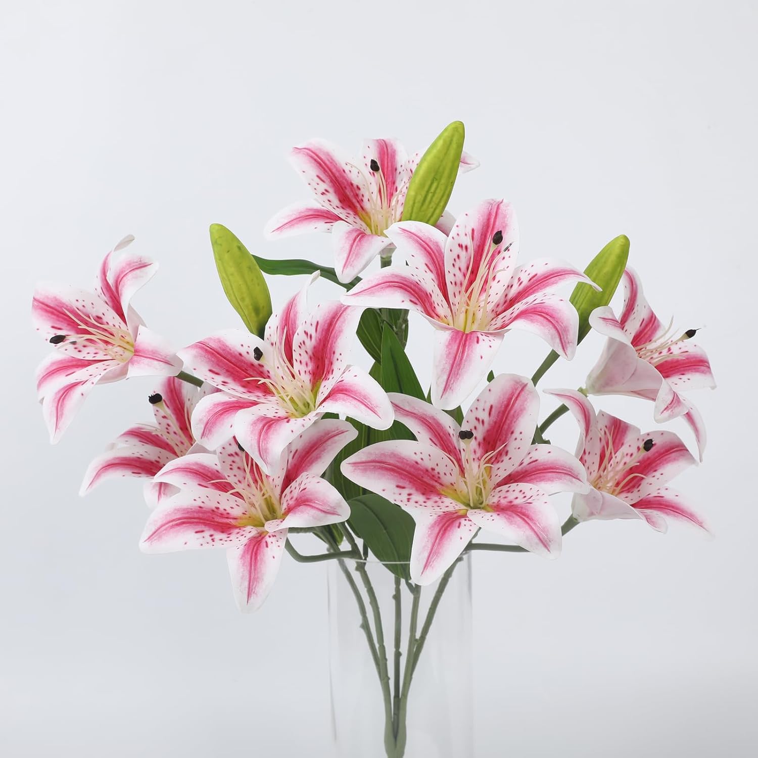 24 Flower Heads 2 Pcs Artificial Flowers White Lily Silk Faux Flowers for Wedding Bouquet Home Party Indoor Table Hotel Office Vases Floral Arrangements Decor