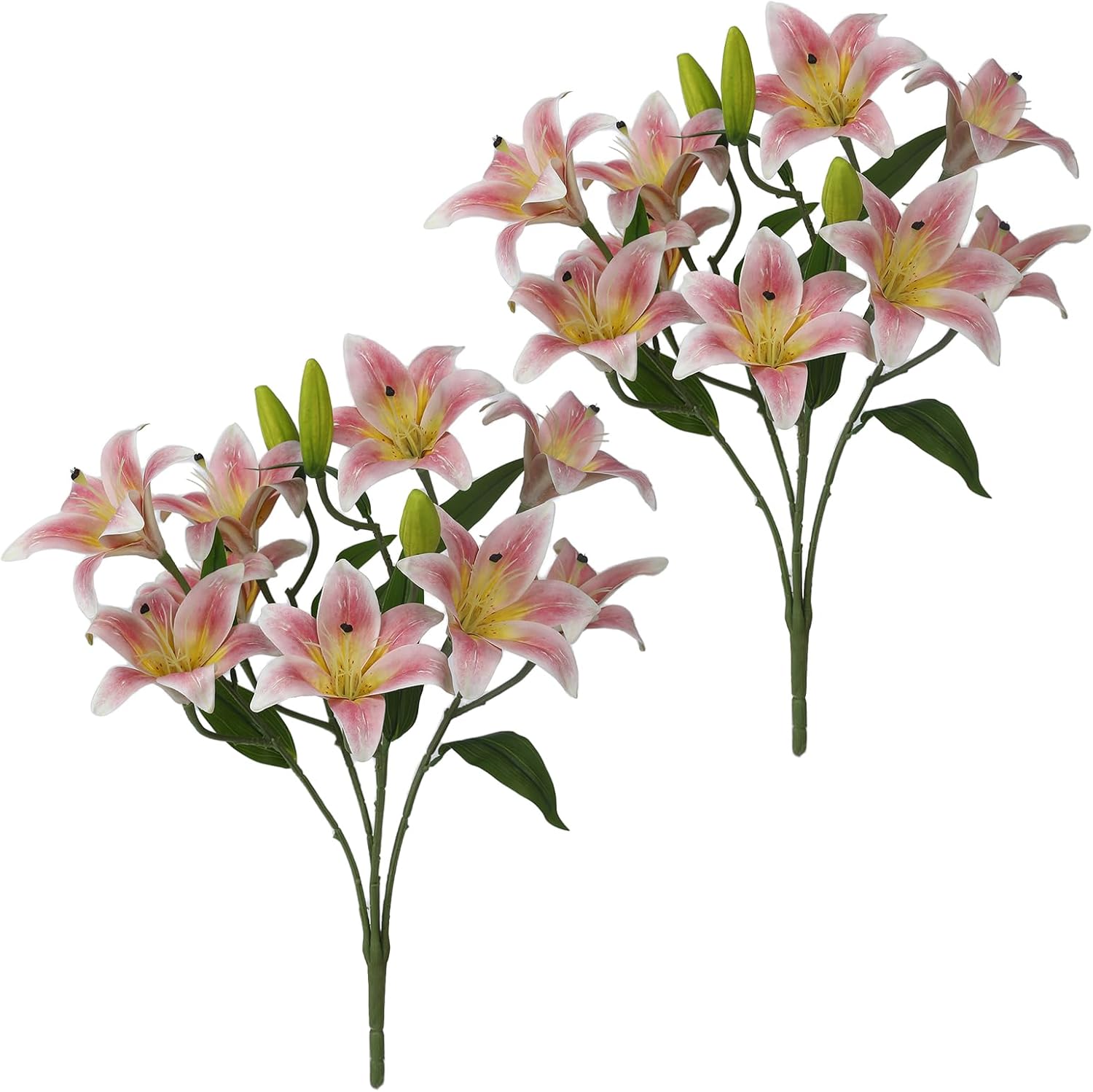 24 Flower Heads 2 Pcs Artificial Flowers White Lily Silk Faux Flowers for Wedding Bouquet Home Party Indoor Table Hotel Office Vases Floral Arrangements Decor