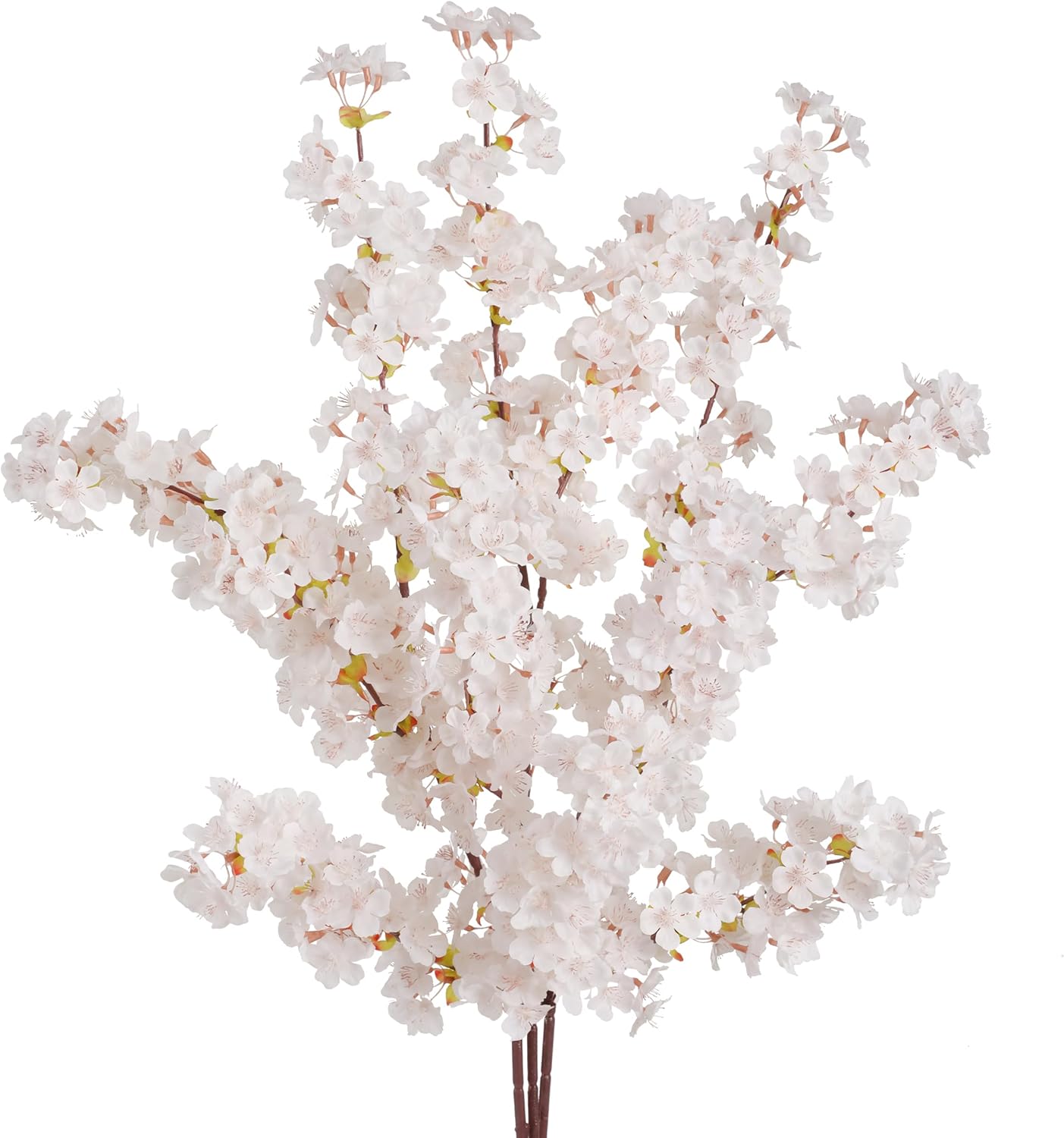 Artificial Cherry Blossom Branches 3Pcs 40" Faux Silk Cherry Blossom, Fake Flowers with Leaves Bouquet Decorations for Home Living Room Bedroom Table Centerpiece Vase Wedding Decor (White)