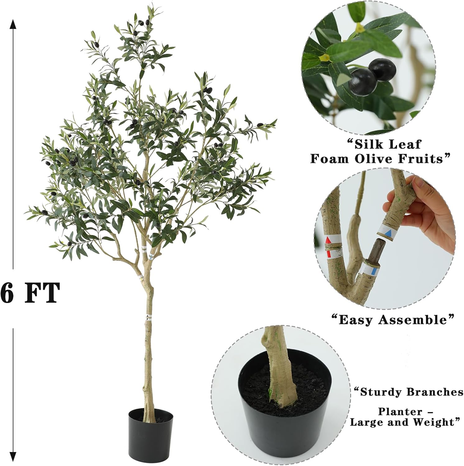 Artificial Olive Tree, Tall 6 Feet Faux Potted Silk Green Leaves Olive Tree Planter