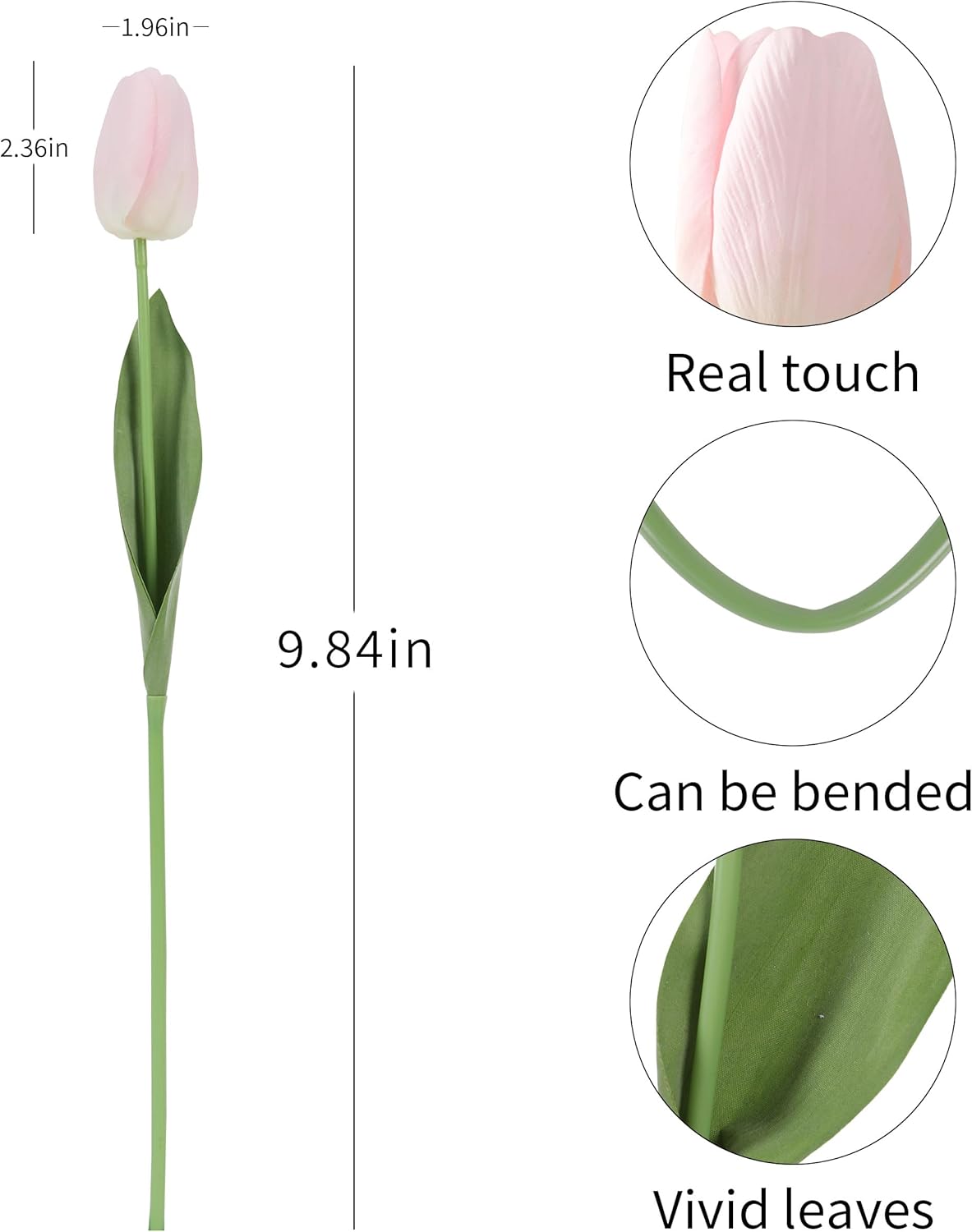 10Pcs Light Pink Artificial Tulips Silk Flowers,Fake Tulips, Faux Flowers Decoration for Vase, Wedding, Party, Kitchen, Flowers Backdrop,Office, Home, Bedroom, Table Centerpiece Decor
