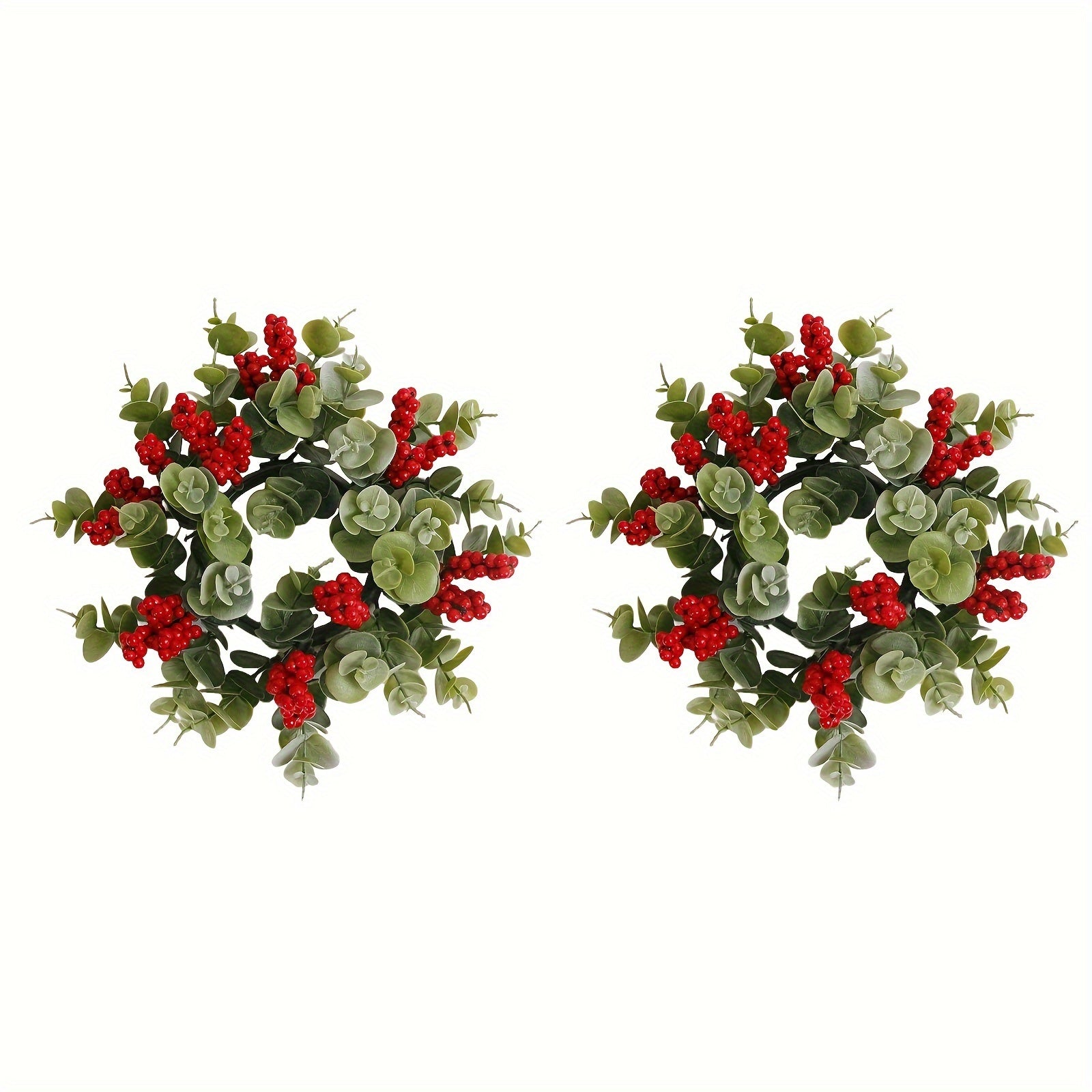 1/2pcs Festive Christmas Candle Holder Wreaths - Red & White Berry Design, Perfect for Holiday Decor, Valentine&