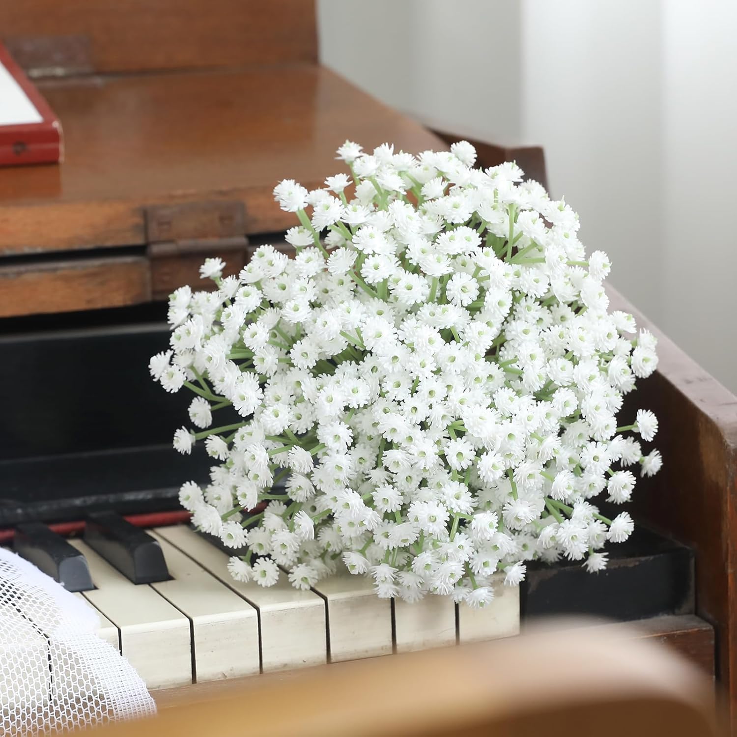 30 PCS 5 Bundles Small White Flowers Artificial Flowers Babys Breath Real Touch Flowers for Wedding Party Home Garden Decoration