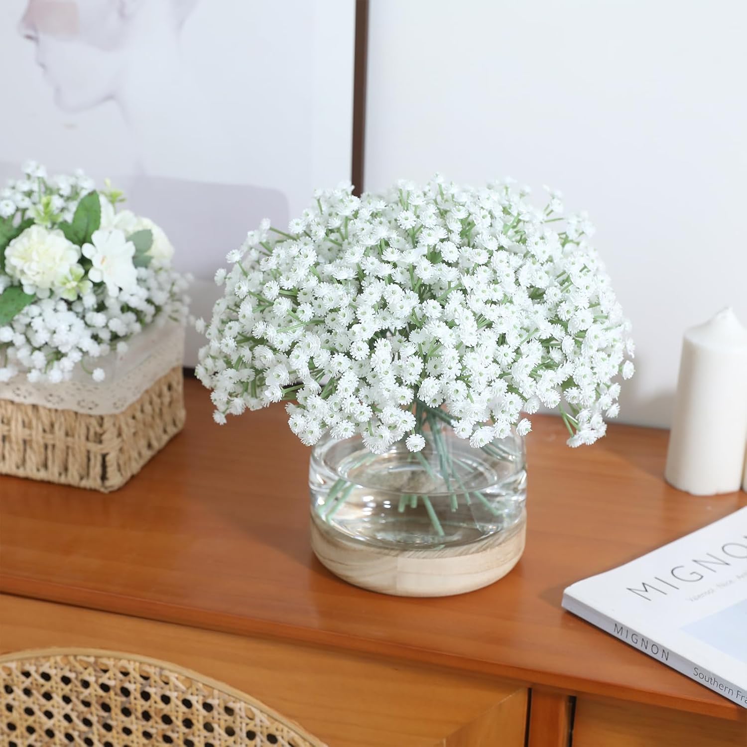 30 PCS 5 Bundles Small White Flowers Artificial Flowers Babys Breath Real Touch Flowers for Wedding Party Home Garden Decoration