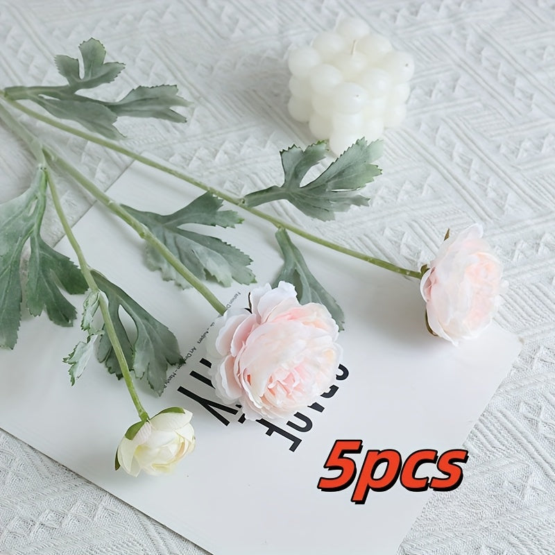 Boho Style 5pcs Real Touch Artificial Peony Bouquet - Plastic Faux Flowers for Home Office Decor, Floral Arrangements, Garden Decor, Mother&