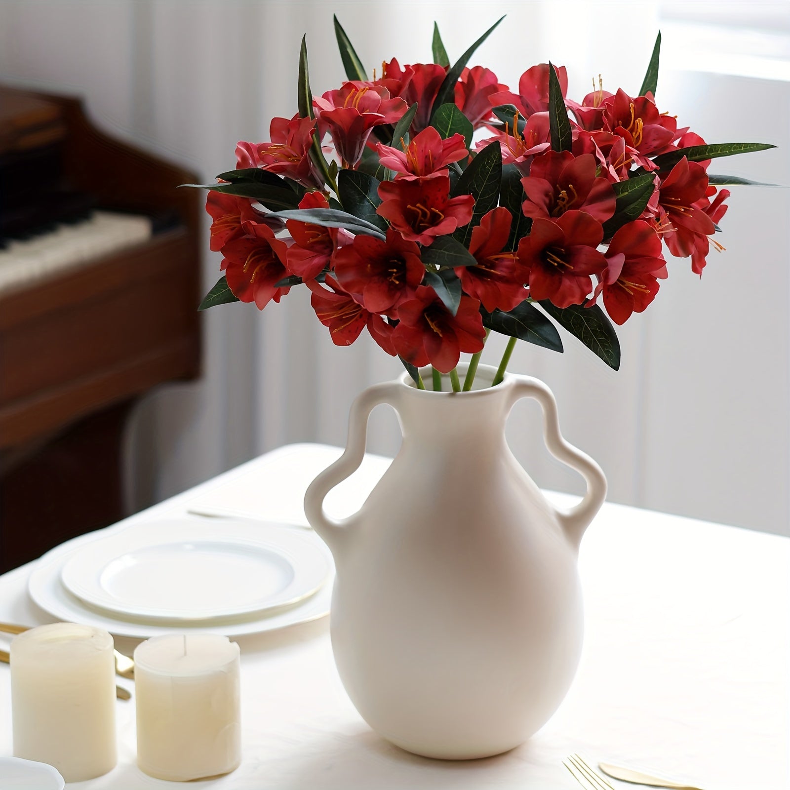 1/5pcs Artificial White Easter Lily Flowers, Fabric Fake Tiger Lily for Spring Wedding Table Centerpiece, Freestanding Home Decoration, No Vase, Ideal for Christmas, Father&